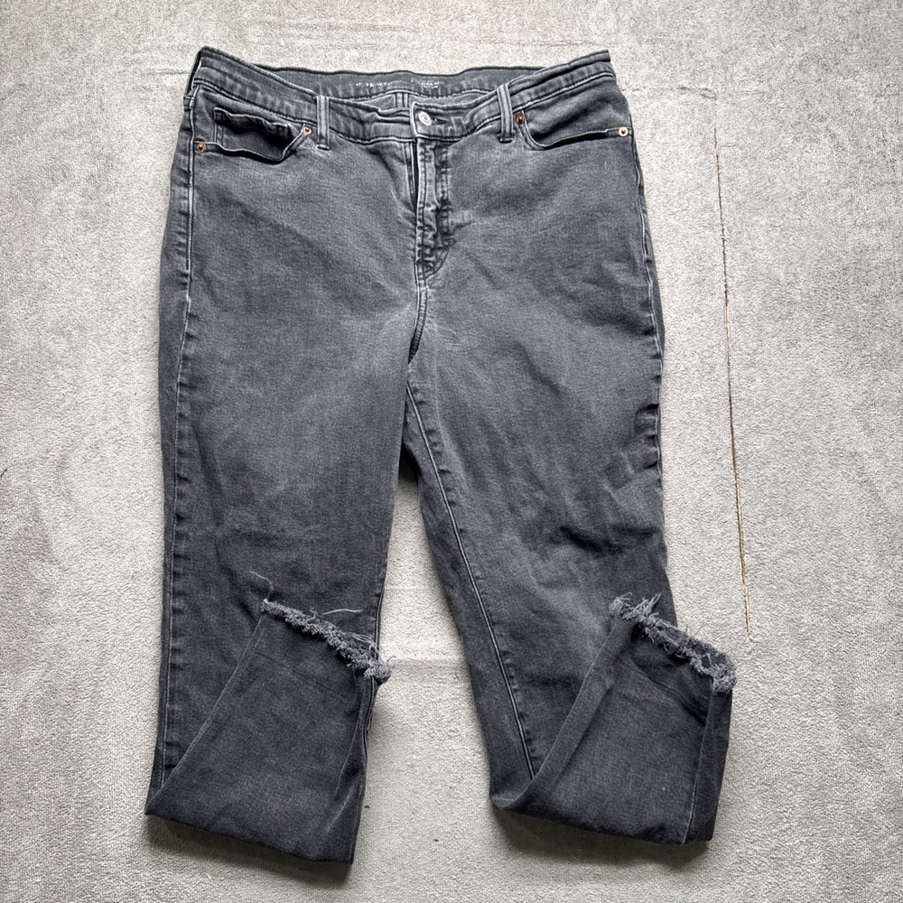 Old Navy Black Mid Rise Skinny Jeans Women's 14 Frayed Hem Stretch Ankle Cut